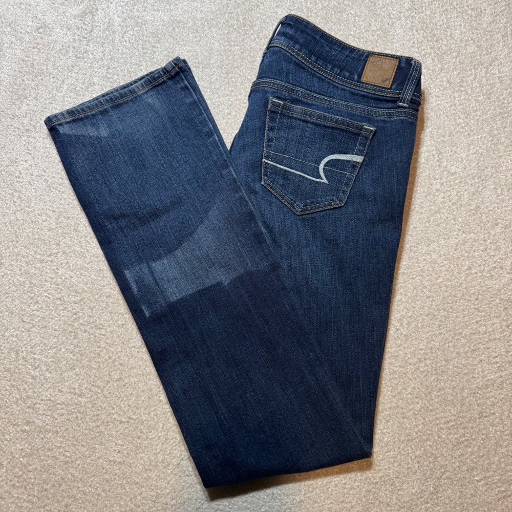 American Eagle Slim Boot Jeans Womens 2 Dark Wash Low Rise Stretch Bootcut Y2K